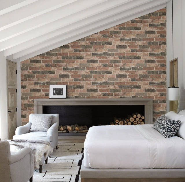 Cody Red Reclaimed Bricks Wallpaper with Industrial Brick Motif - Brewster 2904-22320
