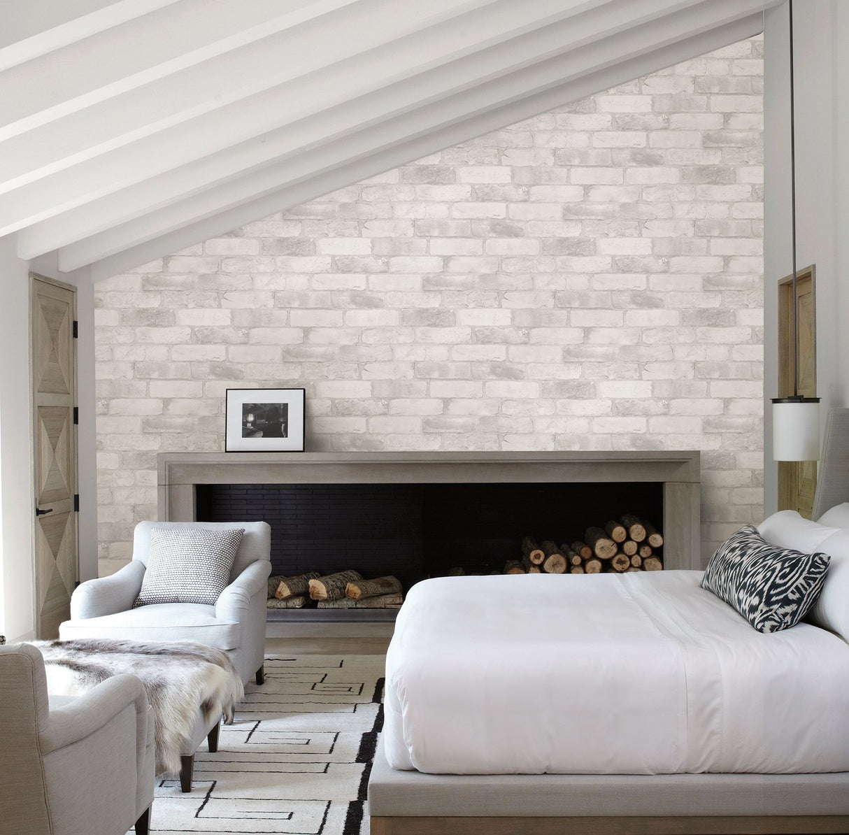 Cody Light Grey Reclaimed Bricks Wallpaper with Faux Brick Motif - Brewster 2904-22321