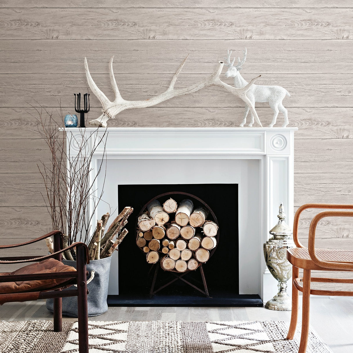 Adair Dove Shiplap Wallpaper with Wood Shiplap Graphic - Brewster 2904-22323SAM
