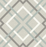 Saltire Taupe Geometric Wallpaper with Linen-Textured Lattice - Brewster 2904-22649