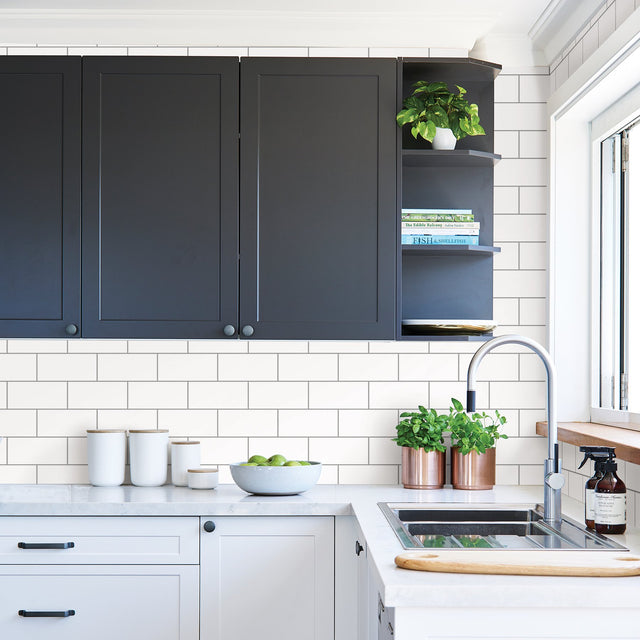 Easton Off White Paintable Subway Tile Wallpaper with Graphic Tile Motif - Brewster 2904-23750