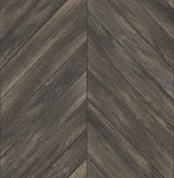 Parisian Dark Brown Chevron Wood Wallpaper with Rustic Parquet Chevron Motif - Brewster 2904-24008
