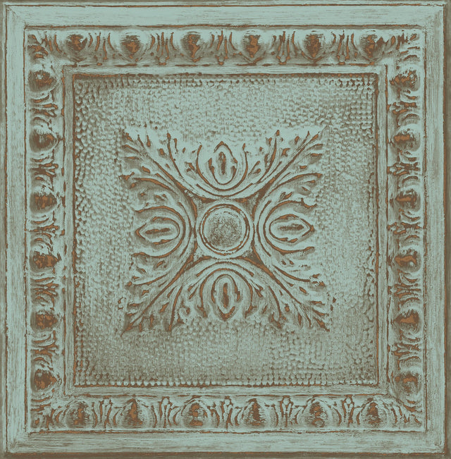 Hazley Turquoise Ornament Tin Tile Wallpaper with Industrial Tin Motif - Brewster 2904-24032