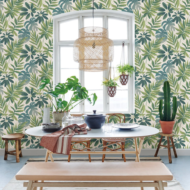 Nocturnum Green Leaves Wallpaper with Botanical Leaves Pattern - Brewster 2904-24200