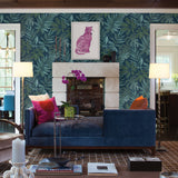 Nocturnum Dark Blue Leaves Wallpaper with Botanical Tropical Motif - Brewster 2904-24201