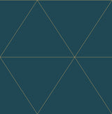 Twilight Teal Modern Geometric Wallpaper with Gold-Outlined Triangle Pattern - Brewster 2904-24228
