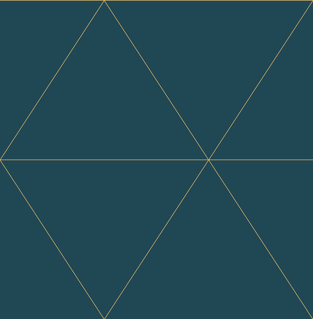 Twilight Teal Modern Geometric Wallpaper with Gold-Outlined Triangle Pattern - Brewster 2904-24228