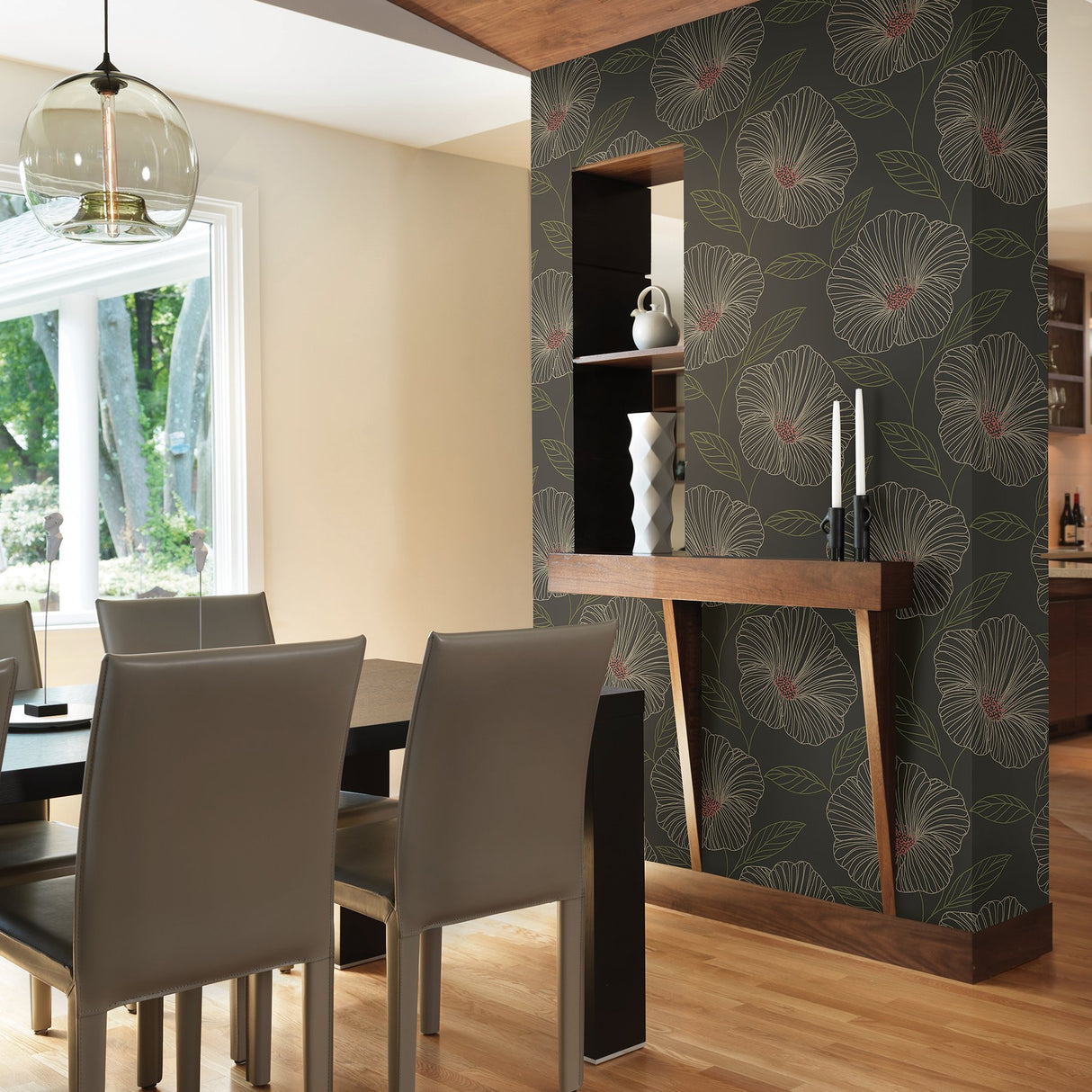 Mythic Brown Floral Wallpaper with Botanical Flowers Pattern, Kitchen & Bath Style - Brewster 2904-24319
