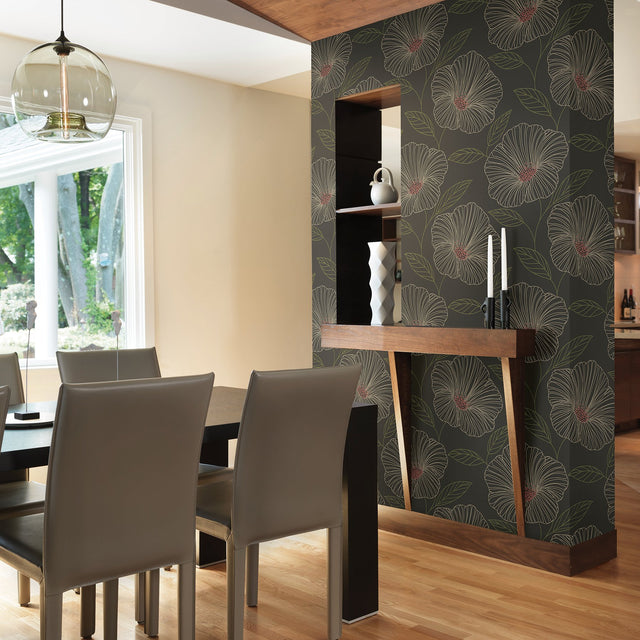 Mythic Brown Floral Wallpaper with Botanical Flowers Pattern, Kitchen & Bath Style - Brewster 2904-24319