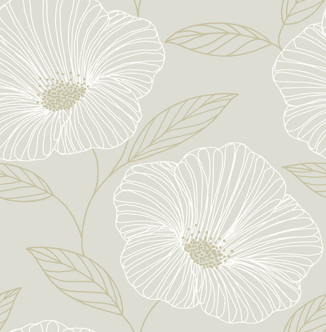 Mythic Light Grey Floral Wallpaper with Botanical Flowers Pattern, Kitchen & Bath - Brewster 2904-24320