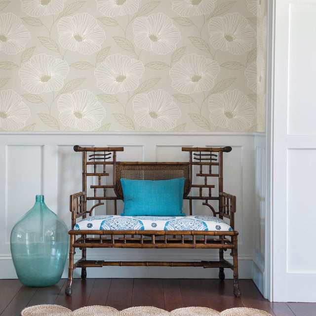 Mythic Light Grey Floral Wallpaper with Botanical Flowers Pattern, Kitchen & Bath - Brewster 2904-24320