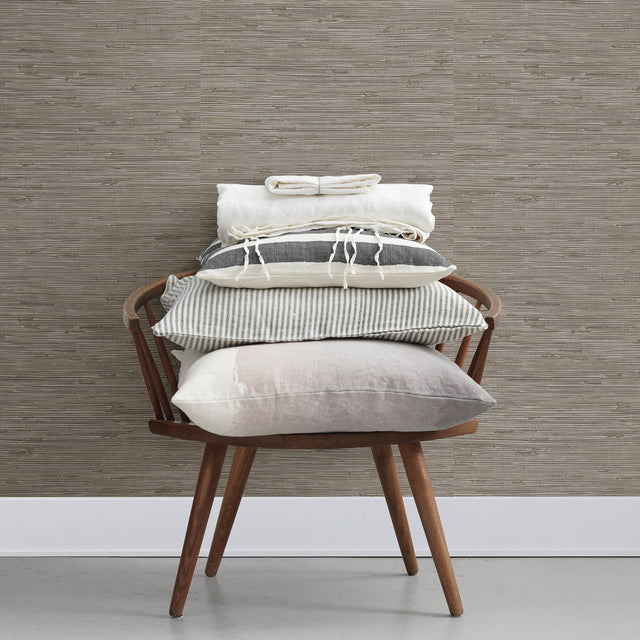 Fiber Taupe Faux Grasscloth Wallpaper with Graphics Pattern, Kitchen & Bath Style - Brewster 2904-24416