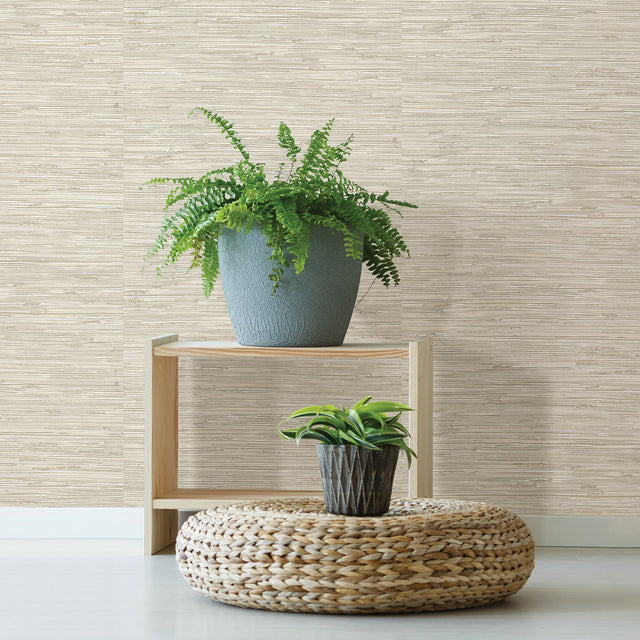 Fiber Cream Faux Grasscloth Wallpaper with Faux Grasscloth Graphics - Brewster 2904-24418