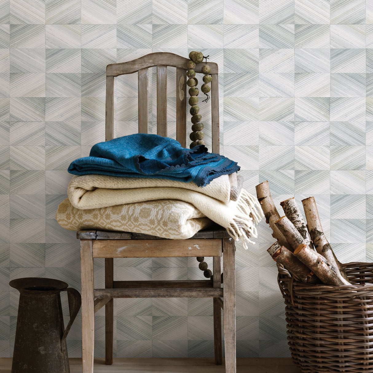 Stratum Light Blue Geometric Faux Wood Wallpaper with Kitchen & Bath Graphics Pattern - Brewster 2904-25376