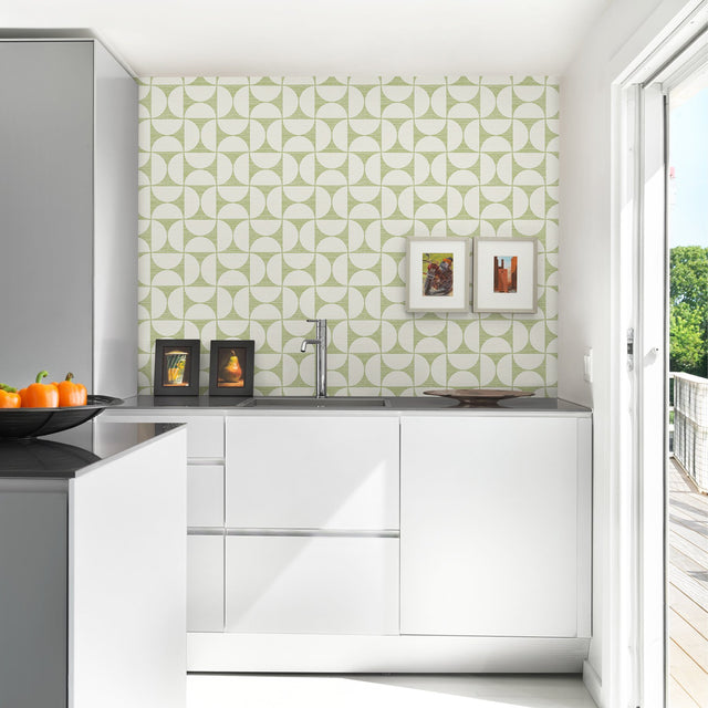Deedee Green Geometric Faux Grasscloth Wallpaper