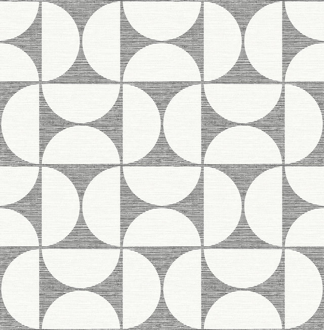 Deedee Black Geometric Faux Grasscloth Wallpaper with Abstract Kitchen & Bath Style - Brewster 2904-25672
