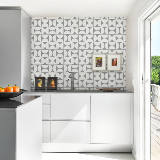 Deedee Black Geometric Faux Grasscloth Wallpaper with Abstract Kitchen & Bath Style - Brewster 2904-25672