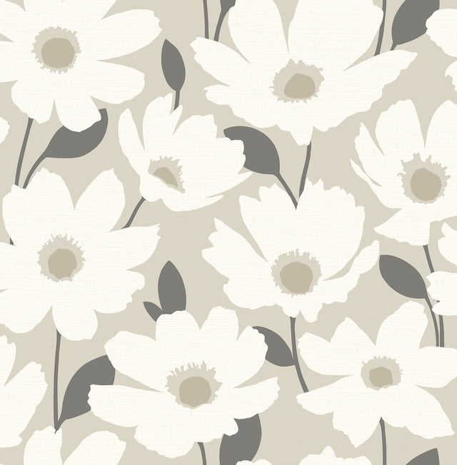 Astera Beige Floral Wallpaper with Botanical Flowers Motif - Brewster 2904-25675