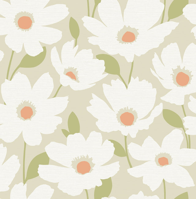 Astera Neutral Floral Wallpaper with Botanical Flower Motif - Brewster 2904-25676