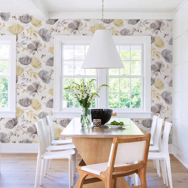 Zahra Grey Floral Wallpaper with Watercolor Botanical Pattern - Brewster 2904-25679