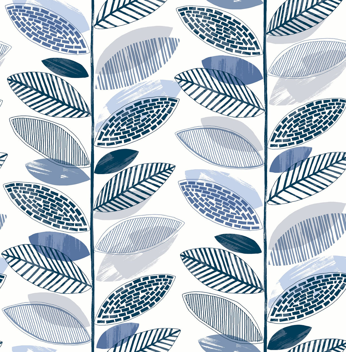 Nyssa Blue Leaves Wallpaper with Botanical Watercolor Pattern - Brewster 2904-25682