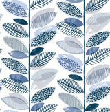 Nyssa Blue Leaves Wallpaper with Botanical Watercolor Pattern - Brewster 2904-25682