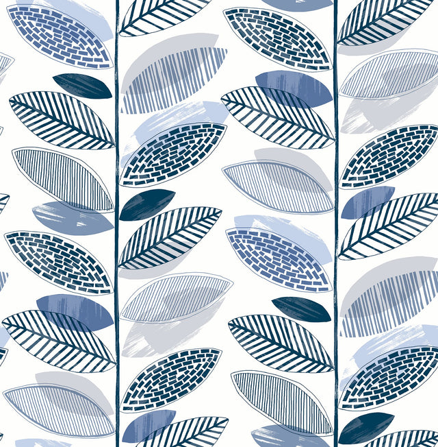 Nyssa Blue Leaves Wallpaper with Botanical Watercolor Pattern - Brewster 2904-25682
