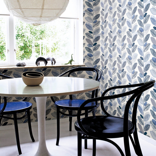 Nyssa Blue Leaves Wallpaper with Botanical Watercolor Pattern - Brewster 2904-25682