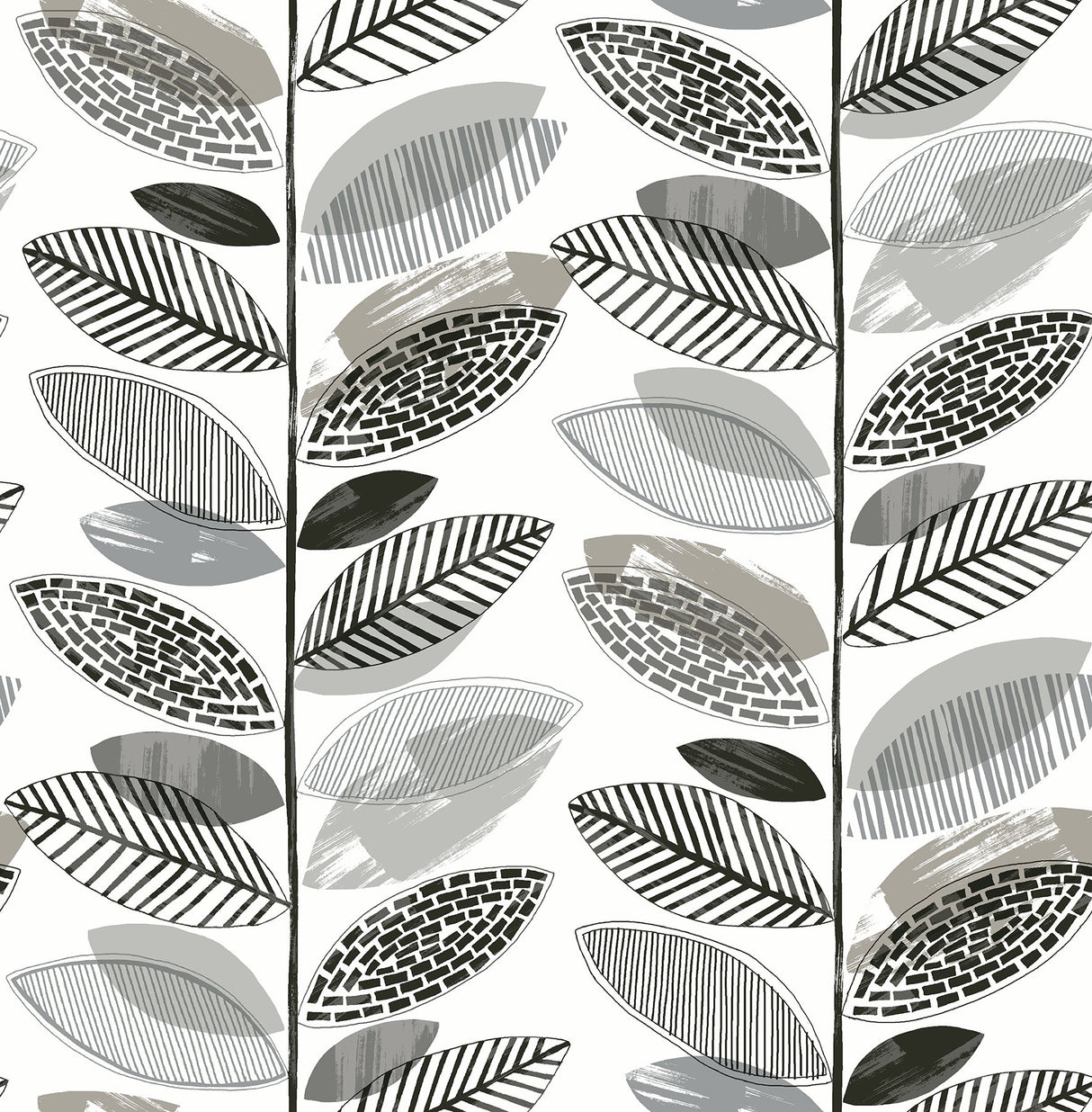 Nyssa Grey Leaves Wallpaper with Modern Botanical Leaf Pattern - Brewster 2904-25683
