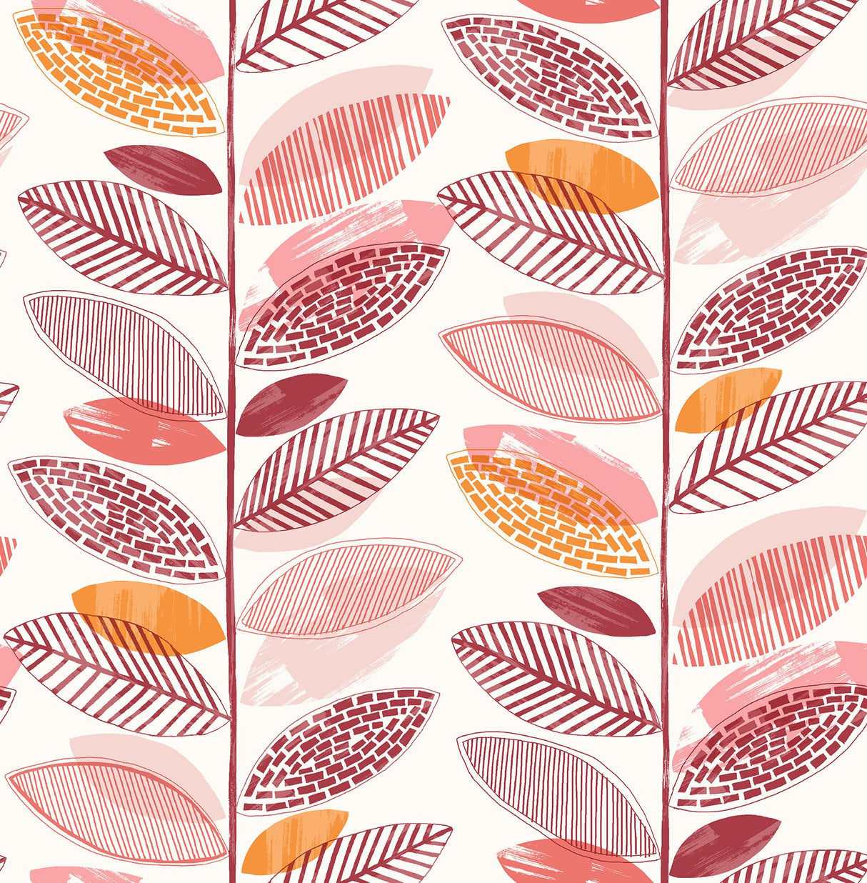 Nyssa Coral Leaves Coral Wallpaper with Botanical Kitchen & Bath Style - Brewster 2904-25684