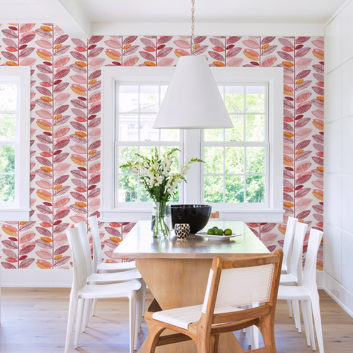 Nyssa Coral Leaves Coral Wallpaper with Botanical Kitchen & Bath Style - Brewster 2904-25684