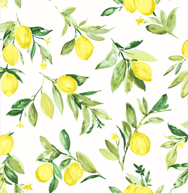 Limon Chartreuse Fruit Wallpaper with Watercolor Lemon Motif - Brewster 2904-25686