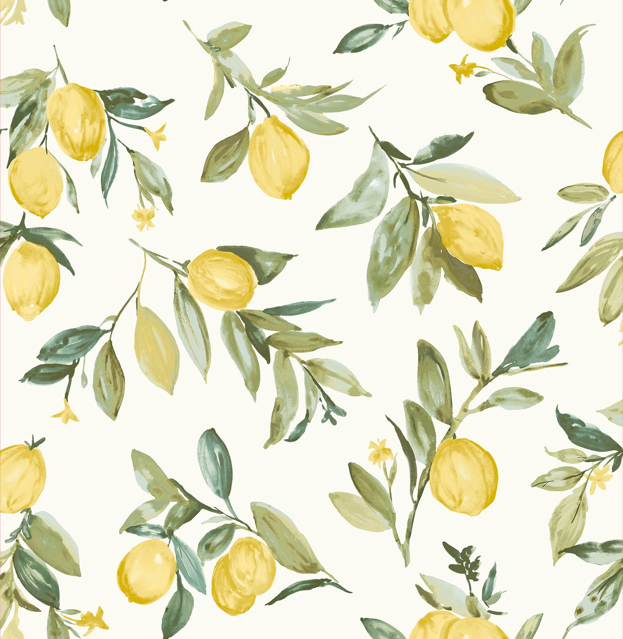 Limon Yellow Fruit Wallpaper with Watercolor Lemon Motif - Brewster 2904-25687