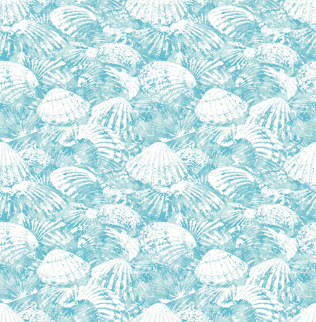 Surfside Aqua Shells Wallpaper with Coastal Shell Motif - Brewster 2904-25688