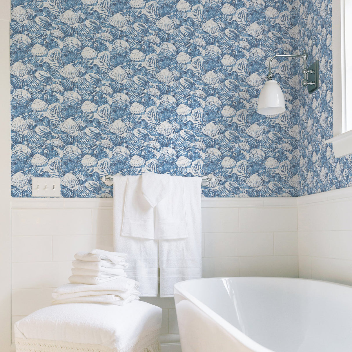 Surfside Blue Shells Wallpaper with Coastal Beach Shell Motif - Brewster 2904-25691
