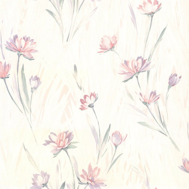 Gloria Eggshell Floral Wallpaper with Botanical Flowers Motif - Brewster 2904-37400