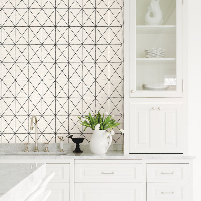 Intersection Black Diamond Wallpaper Black Geometric Kitchen & Bath Non Woven Paste the Wall - Brewster 2904-78003