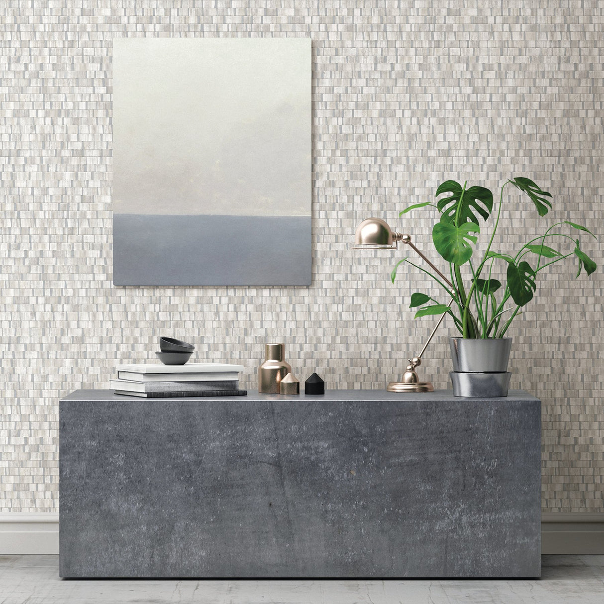 Dobby Light Grey Geometric Wallpaper with Textured Non Woven Pattern - A-Street Prints 2908-24922