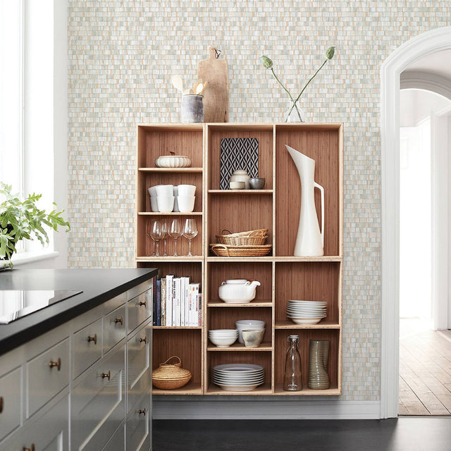 Dobby Champagne Geometric Wallpaper with Textured Non Woven Design - A-Street Prints 2908-24924