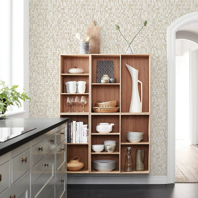 Dobby Cream Geometric Textured Wallpaper with Dimensional Rectangle Motif - A-Street Prints 2908-24926
