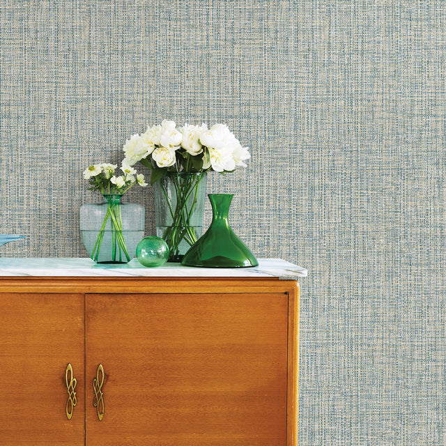 Rattan Teal Woven Wallpaper with Faux Grasscloth Texture - A-Street Prints 2908-24944