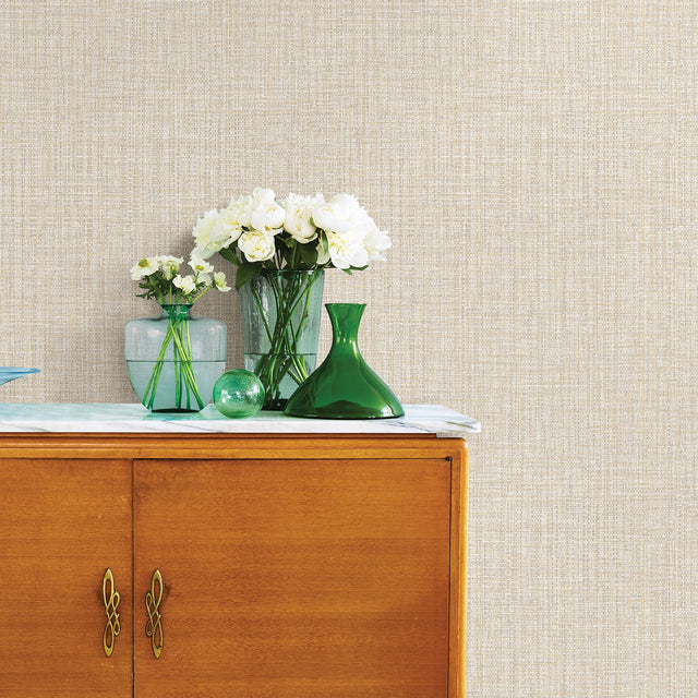 Rattan Beige Woven Wallpaper with Faux Grasscloth Texture, Raised Ink - A-Street Prints 2908-24945