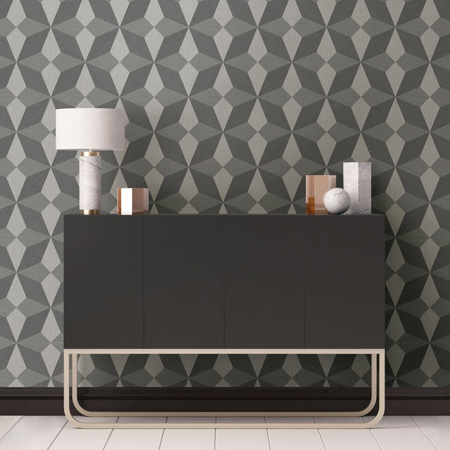 Valiant Grey Faux Grasscloth Geometric Wallpaper with Modern Geometric Pattern and Raised Ink - A-Street Prints 2908-25300