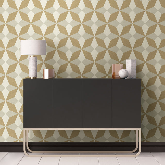 Valiant Beige Faux Grasscloth Geometric Wallpaper with Modern Geometric Pattern - A-Street Prints 2908-25302