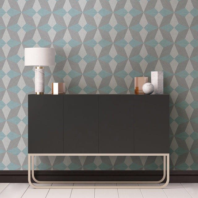 Valiant Aqua Faux Grasscloth Geometric Wallpaper with Modern Geometric Pattern and Raised Ink - A-Street Prints 2908-25304
