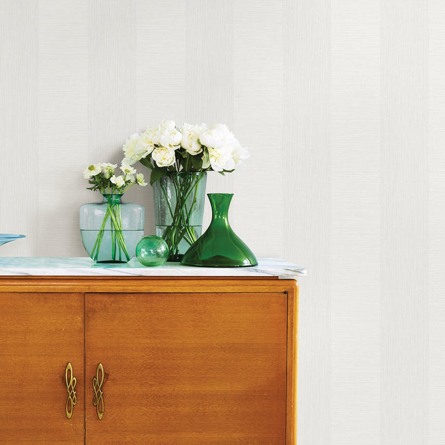 Intrepid White Faux Grasscloth Stripe Wallpaper with Raised Ink Stripes - A-Street Prints 2908-25306