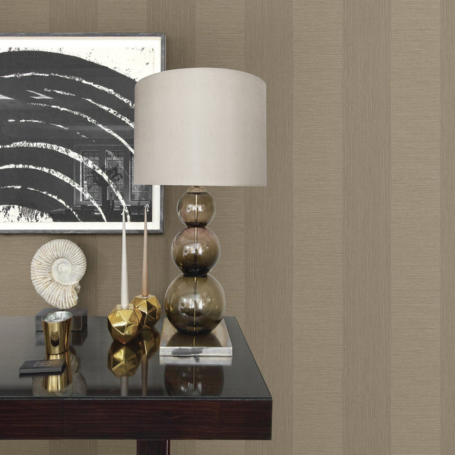 Intrepid Beige Faux Grasscloth Stripe Wallpaper with Raised Ink Stripes - A-Street Prints 2908-25308