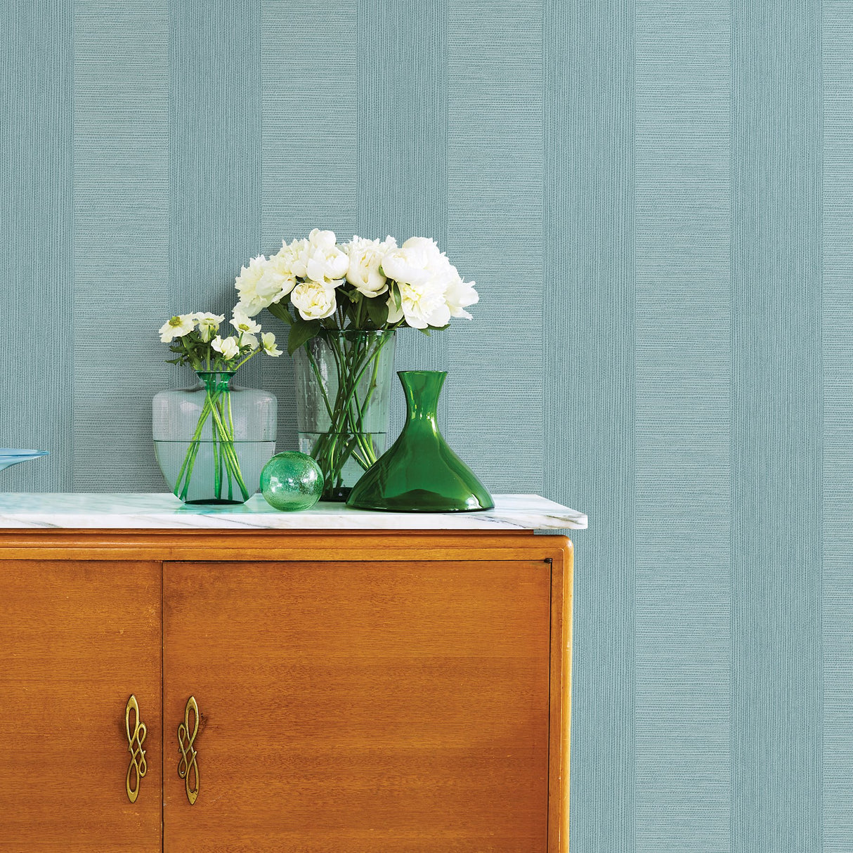 Intrepid Aqua Faux Grasscloth Stripe Wallpaper with Transitional Stripes - A-Street Prints 2908-25309