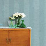 Intrepid Aqua Faux Grasscloth Stripe Wallpaper with Transitional Stripes - A-Street Prints 2908-25309