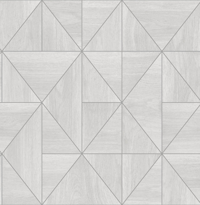 Cheverny Light Grey Geometric Wood Wallpaper with Metallic Modern Geometric Motif - A-Street Prints 2908-25320